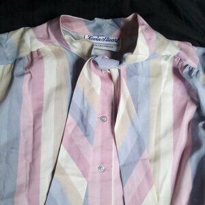 Vintage Kevin Stuart Pastel Striped Polyester Blend Button Shirt